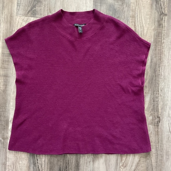 Eileen Fisher S Mock Neck Linen Knit Organic Cotton Sleveless Top Purple - Picture 2 of 5